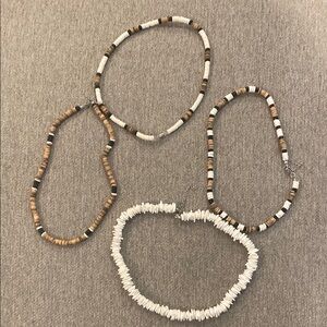 Natural Beaded Necklace Set - White and Brown